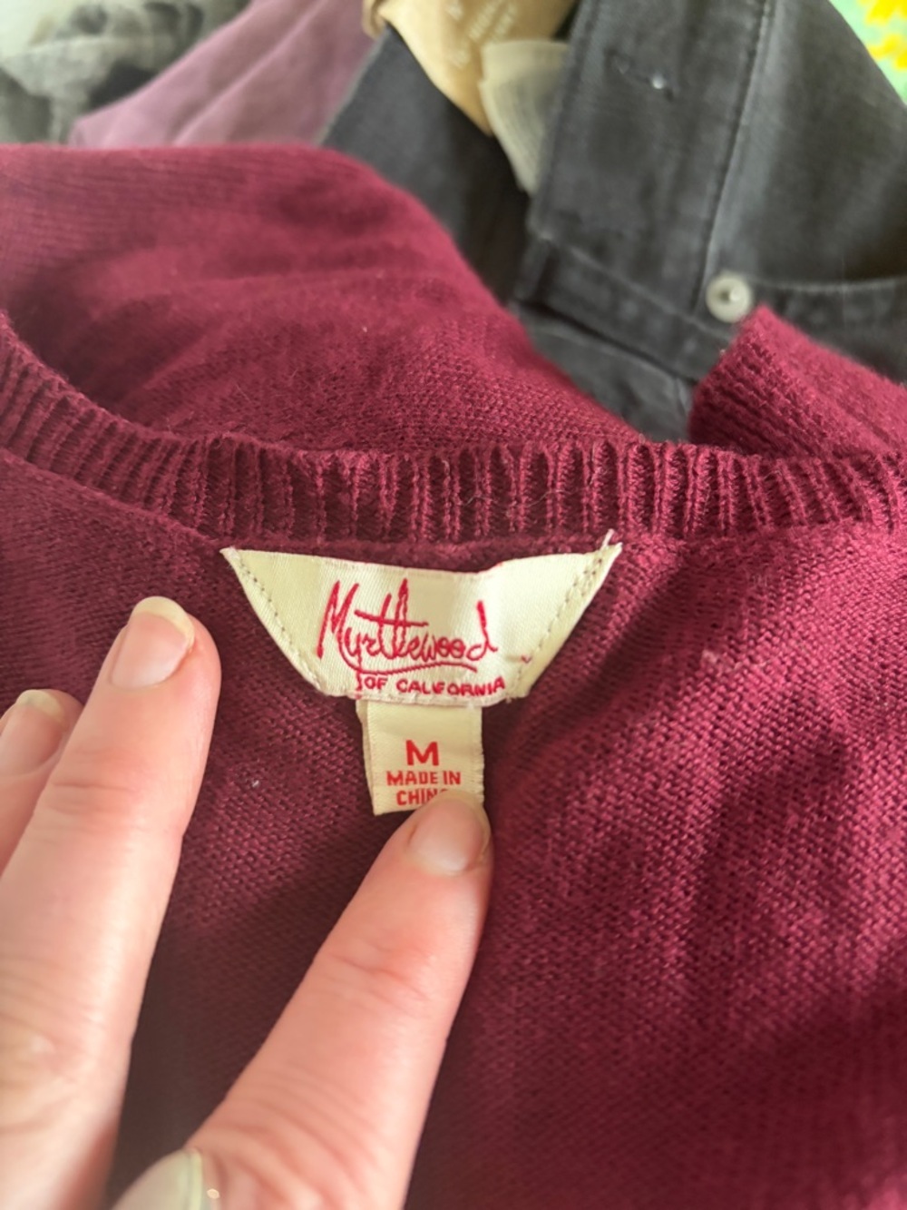 Modcloth Burgundy Pointelle V-Neck  Button-Up Cardigan Sweater, Like New! - Picture 4 of 10
